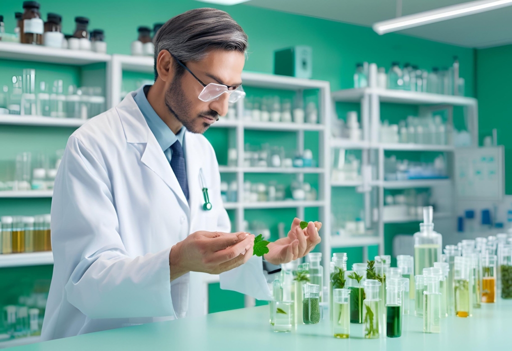 Homeopathic doctor using natural ingredients in a clinic