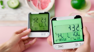 Digital photography of suggested healthy lifestyle choices based on visible blood-sugar readings for diabetes anagement with a focus on greens and creams.