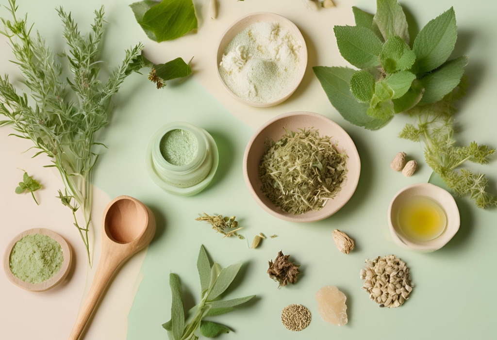 Close-up of natural herbs for gut health